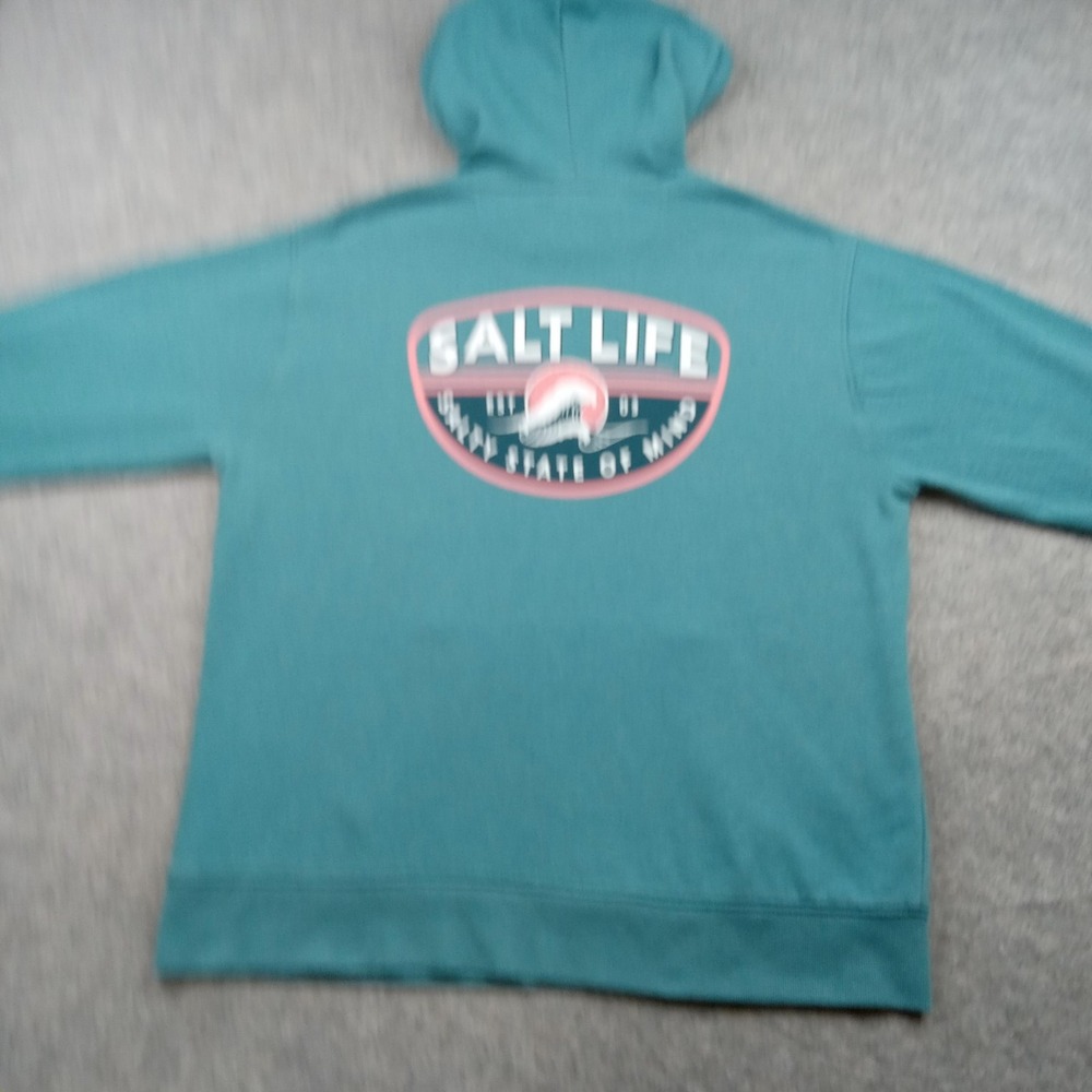 Salt Life Hoodie Mens Large Teal‎ Pullover Sweatshirt Graphic Salty Sea Fishing